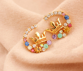 Crystal Circular Rhinestone Crown Style Earrings