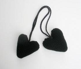 Plush Crochet Black Hanging Valentine Heart Stuffies, ready to ship.