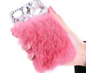  lovely soft fur Rhinestone case for iphone 4/4s-pink