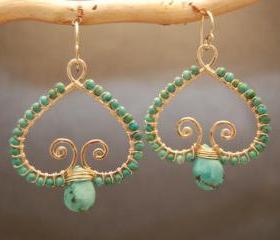 Luxe Bijoux 100 Hammered swirl earrings with blue turquoise