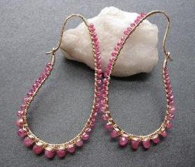 Luxe Bijoux 67 Hammered drops wrapped with ruby (choice of red or pink)