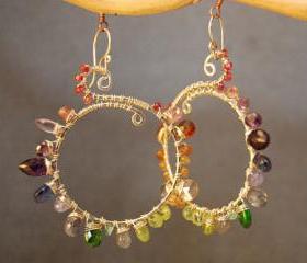 Luxe Bijoux 30 Hammered hoops wrapped with multi gemstones