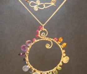 Necklace 242 Hammered necklace with multi gemstones