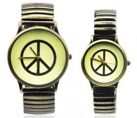 Vintage Style Peace Logo Couple Watches