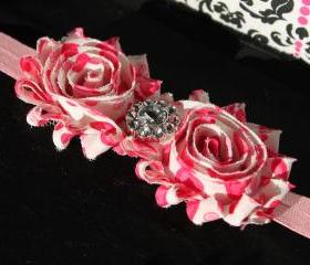 Valentine Pink White Heart Shabby Flower Headband