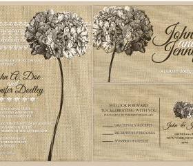 Cutom Budget Wedding Invitations//burlap floral wedding invitation //hibiscus flowers
