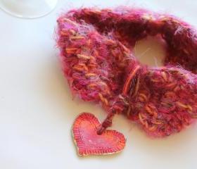 Pink Cowl Neck, Heart Drop, Mixed Art Fibers, Super Silky Soft and Warm