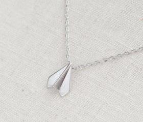 paper airplane necklace in silver