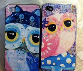 cute cartoon owl multicolour iphone 4/4s cases-lovers set
