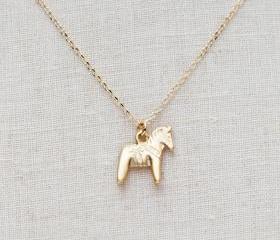 SALE-Tiny matte gold horse Necklace