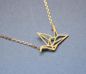 Origami Crane Necklace in matte gold