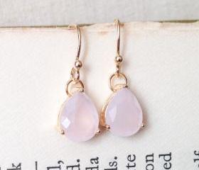 ICY PINK glass drop gold plated earring