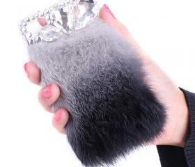 lovely soft fur Rhinestone case for iphone 4/4s-grey