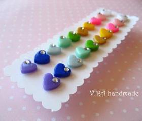Set of 10 pairs kawaii cute rainbow heart ear studs