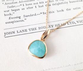 Mint green cracked glass gold chain necklace