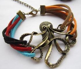 Vintage Octopus Colorful Leather Strap Bracelet