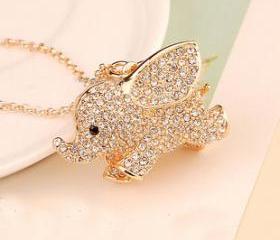 Rhinestone Golden Elephant Necklace