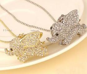 Rhinestone Silver Elephant Necklace