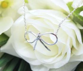  BIG Bowknot charm pendant necklace in silver