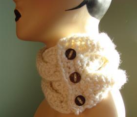 Braided Coconut Button Cowl Scarf - Snow White