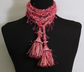 Infinity Scarf, Tassels, Endless Neck Wrap, Womens Scarf, Boho, Hippie, Turquoise, Fuschia