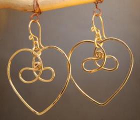 Nouveau 159 Hammered Celtic Heart Earrings, sterling silver, 14k gold filled