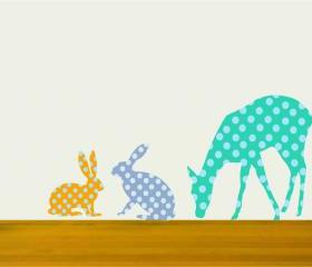 Polka Dot Deer and Rabbit Fabric Wall decal Set for Children