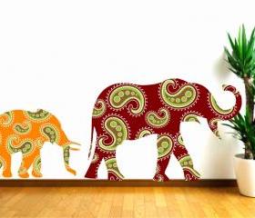 Mummy and Baby Elephant Wall Decals with Paisley Designs