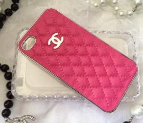 Quilted iPhone 4 4s Hot Pink Chrome Silver Case Cover