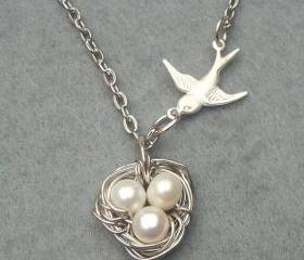 Bird Nest and Pearl Necklace