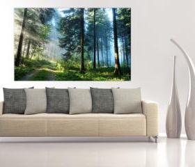16x10 Digital printed wild spring forest Canvas to your wall, colorful morning wild wood photo (size: 16x10 inch plus border).