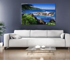 16x10 Digital printed Canvas rocks in the see to your wall, rainforest sunshine beach holiday (size: 16x10 inch plus border).