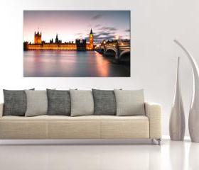 16x10 Digital printed Canvas Thames in London to your wall, Thames river (size: 16x10 inch plus border).