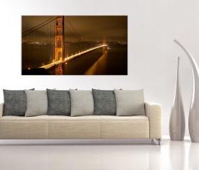 16x10 Digital printed Canvas Golden Gate bridge to your wall, Golden Gate in the evening shines (size: 16x10 inch plus border).