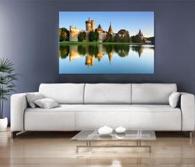 16x10 Digital printed old castle Canvas to your wall, old fortress next to the river in the sunset (size: 16x10 inch plus border).