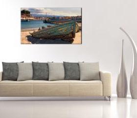16x10 Digital printed Canvas rustic old boat to your wall, old vintage Greek boat (size: 16x10 inch plus border).