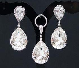 Wedding Jewelry Bridal Jewelry Bridal Earrings Bridal Necklace Clear White Swarovski Crystal Tear drops Bridal Jewelry Set