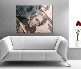 15x11 Digital printed Canvas Andrew Jackson to your wall, USD, USA Dollar money (size: 15x11 inch plus border).