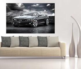 16x10 Digital printed Canvas exotic Chevrolet to your wall, super fast camaro at night on the road (size: 16x10 inch plus border).