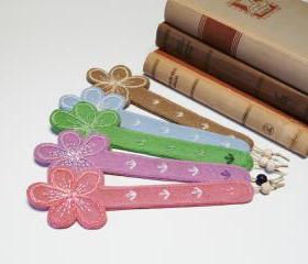 Embroidery felt bookmark five colors felt flower 5 pieces