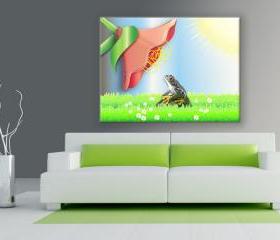 15x11 Digital printed Canvas frog and flower artistic photo (size: 15x11 inch plus border).