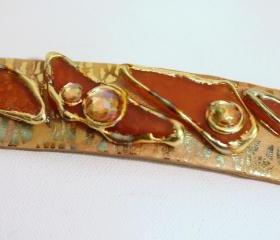 Barrette, Hair clip, boho, gypsy, hippie, gold, gilt, stones, hair accessory, formal, holiday, dressy, unique