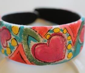 Mondrian Inspired Hand Painted Headband, Bohemian, Gypsy, Upcycled, Trend