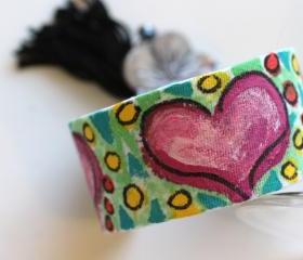 Friendship Bracelet, Hand Painted, Stack Bracelets, Upcycled, tassel, beads, Boho, Gypsy, Hippie