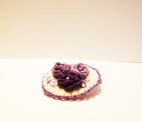 Felt crocheted brooch Purple roses wool brooch