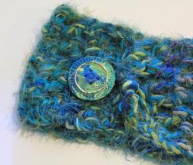 Cowl Neck, Scarf, Neck Wrap, Collar, art yarn, custom button, boho, warm, soft and cozy, hippie, fashion