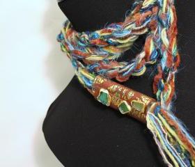 Womens Scarf, Infinity Scarf,Tassel Scarf, Marbled Clay Gold Embossed Clasp,