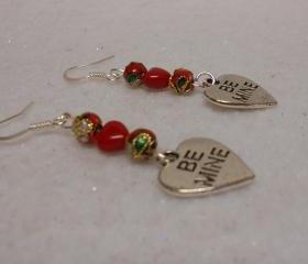 Valentine Earrings Be Mine Earrings Heart Earrings