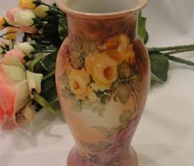 Yellow and Purple Rose Porcelain Vase from Bavaria