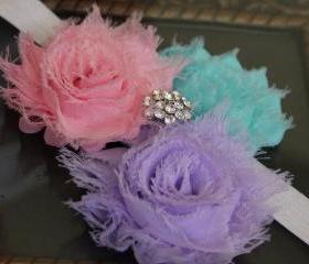 Pink Purple Blue Shabby Flower Headband or Clip by miniME